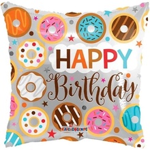 SmartBalloons Foliový balón polštář Donut Happy Birthday 45 cm