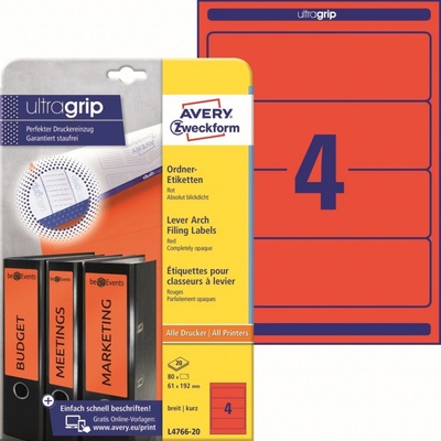 Avery Zweckform 20 listů, A4, červené L4766-20