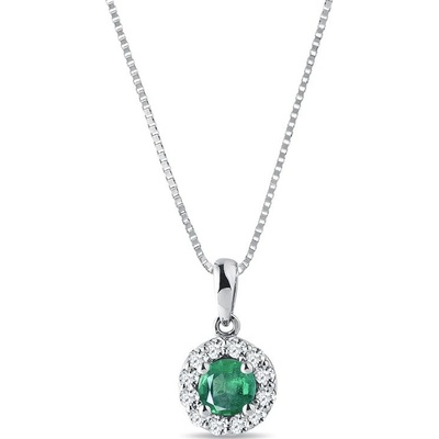 Klenota Smaragdový náhrdelník z bieleho 14k zlata s diamantmi k0281172