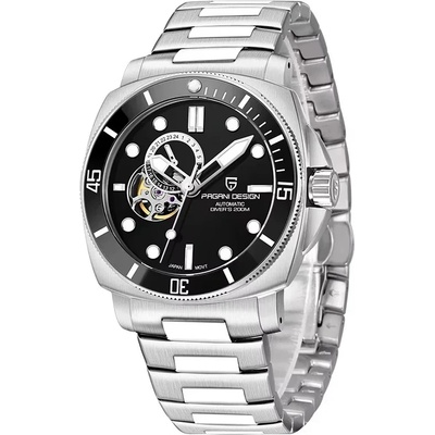 Pagani Мъжки часовник Pagani Design Collateral, Механичен, Сребрист / Черен (PD-1736-SILVER-BLACK)