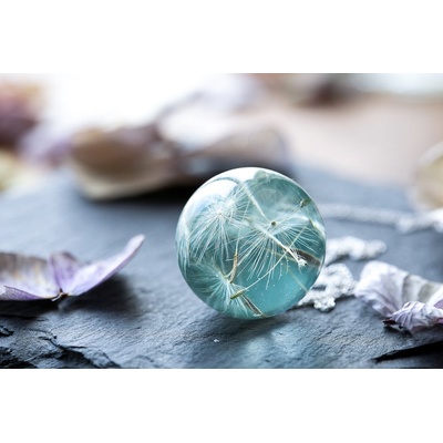 Meganflo Медальон сфера с глухарче в светлосиня смола