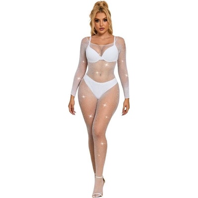 Subblime - 952396 fishnet bodystocking with diamonds long sleeve white