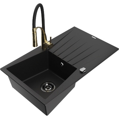 Mexen Cesar гранитна мивка с 1 отделение със сушилник и кухненски смесител (6514-77-73450-57-B)