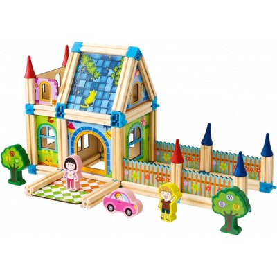 Eco Toys dřevěné stavební kostky budova 6v1