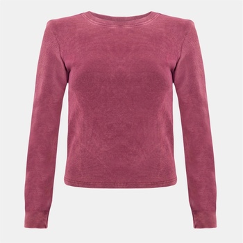 I Saw It First Фланелка с дълъг ръкав I Saw It First Washed Ribbed Long Sleeve Top - Burgundy