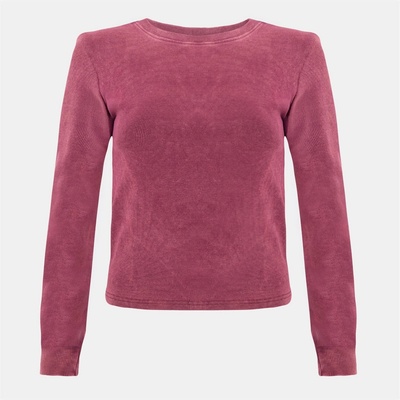 I Saw It First Фланелка с дълъг ръкав I Saw It First Washed Ribbed Long Sleeve Top - Burgundy