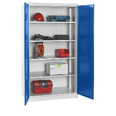 EUROKRAFTpro Skříň na materiál ,hloubka 650 mm, 4 police a plné plechové dveře ,dveře modré