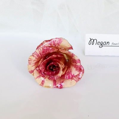 Meganflo Пръстен "Триизмерна розово-бяла роза" Сребро