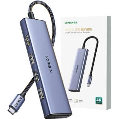 Докинг станция Ugreen CM511, от USB-C към 3x USB-A, 1x HDMI, 1x SD четец, 1x MicroSD четец, синя (20956A)