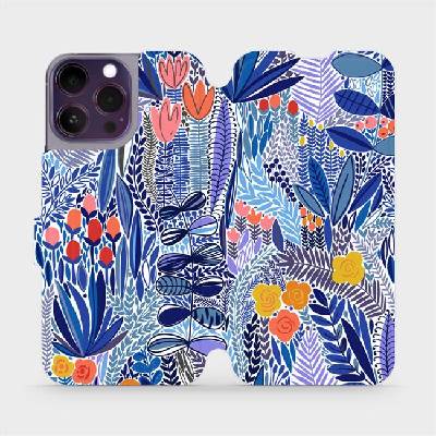 Flipové pouzdro Mobiwear - Apple iPhone 14 Pro Max - MP03P Modrá květena (Knížkové flip pouzdro, obal, kryt na mobil Apple iPhone 14 Pro Max - MP03P Modrá květena, materiál Umělá kůže + TPU - ochrana