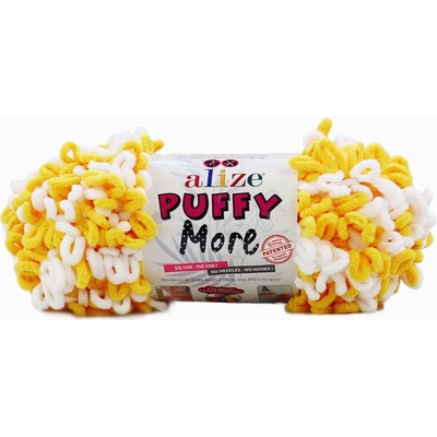 Alize příze Puffy More 6282 bílá a žlutá
