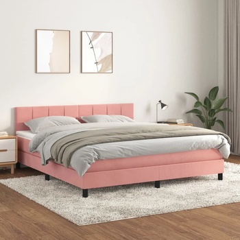 vidaXL Боксспринг легло с матрак, розово, 180x200 см, кадифе (3141322)