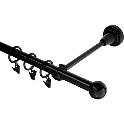 OK-GarnýžeCZ Garnýž kovová jednořadá 16mm Koule černá 190 cm do stěny / kroužky s žabkou