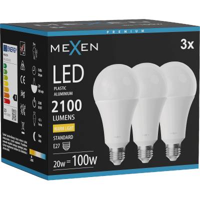 Mexen Nova 3x LED крушка E27, A70, 20W, Топла - 3000K, 2100 lm - L100-E27-2030-01x03 (L100-E27-2030-01x03)