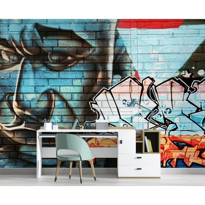 Gario Fototapeta Graffiti na stene, modrá tvár Materiál: Vliesová, rozmery 200 x 140 cm