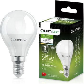 Lumiled LED žiarovka E14 P40 2,5W = 25W 249lm 4000K Neutrálna 180°