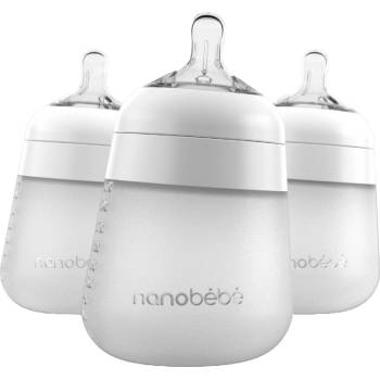 Nanobebe Комплект силиконови бутилки Nanobebe - Flexy, 270 ml, 3 броя, бели (31222)