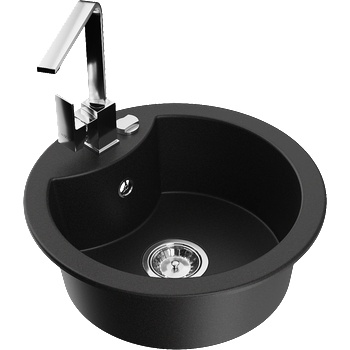 Mexen Diego еднокамерна гранитна мивка с кухненски смесител Rita, черен - 6512-77-670300-00 (6512-77-670300-00)