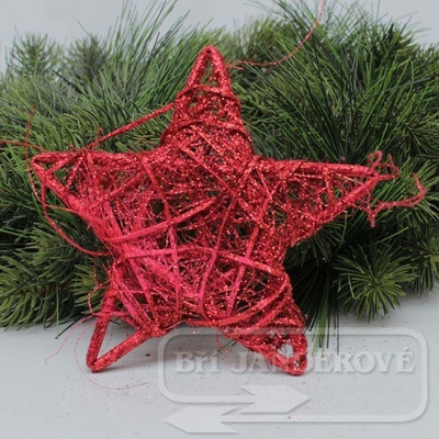 Proutěná hvězda 15 cm metalická červená PT0278