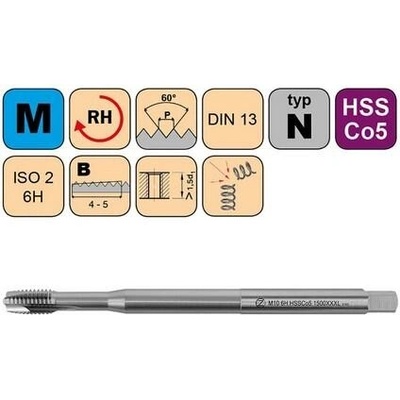 NÁSTROJE CZ Závitník strojní M8 ISO2 HSSE DIN 371 B prodloužený L=150mm - CZZ1500XXXL-M8-ISO2