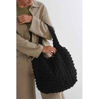 Pieces LÁTKOVÁ kabelka WAFFLE bag ČERNÁ