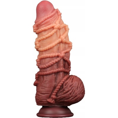LoveToy Hnedé dildo Extreme Dildo s lanovým vzorom, 24 cm