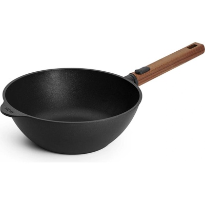 Norbert Woll Litinová pánev Woll Eco Logic QXR: odnímatelná dřevěná rukojeť, Ø 24 cm, výška 9 cm, pro všechny typy varných desek včetně indukce