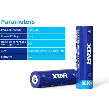 Image 1 of XTAR Акумулаторна батерия XTAR за фенери 18650 със защита , 3600mAh, Li-ion (XTAR-BL-CR18650-3600PCM)
