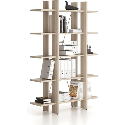 Kancelářský regál vysoký krátký SOLID, 1250 x 400 x 1825 mm, dub přírodní