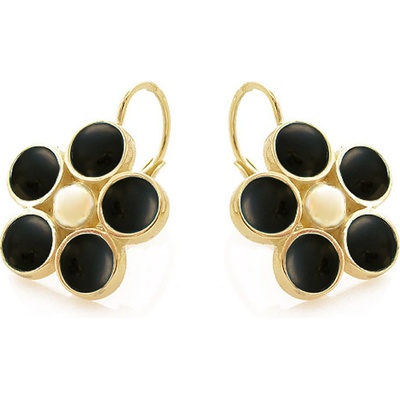 Zlatnictví zlatíčko zlaté náušnice květ s onyxem 760.00001