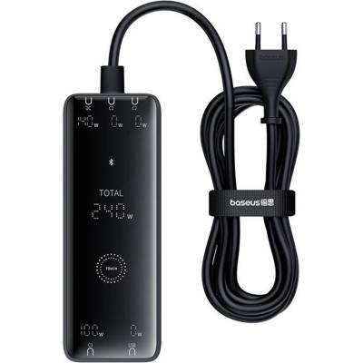 Baseus Зарядна станция GaN Char, 3x USB-C, USB, DC, 240W, 1m - Baseus (P1016390101113-00) - Черен