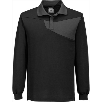 Portwest Polokošile PW218 Cotton Comfort dlouhý rukáv Černá/šedá