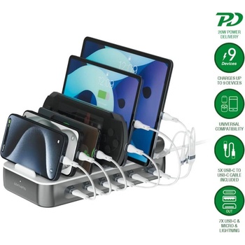 4smarts Team Charging Station 100W - док станция с 5xUSB-C и 1xUSB-A гнезда за зареждане таблети и смартфони (тъмносив)