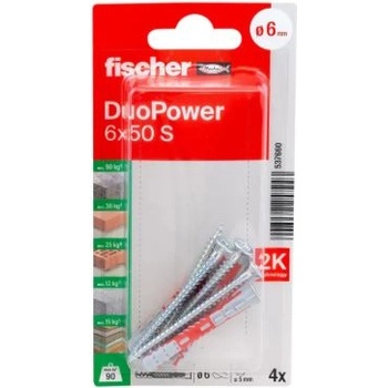 Image 1 of FISHER ДЮБЕЛ fischer 537660 duopower ф6х50мм С ВИНТ 4бр (537660)