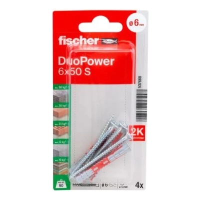 FISHER ДЮБЕЛ fischer 537660 duopower ф6х50мм С ВИНТ 4бр (537660)