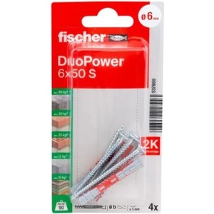 FISHER ДЮБЕЛ fischer 537660 duopower ф6х50мм С ВИНТ 4бр (537660)