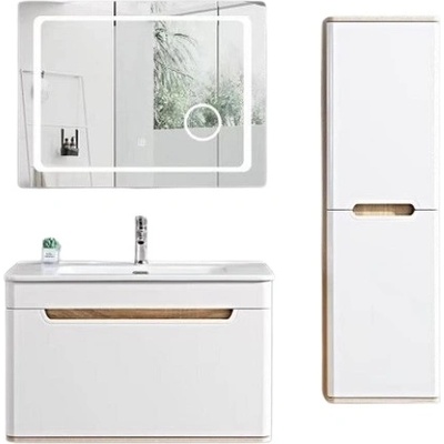 Makena Мебел за баня Лия комплект led огледало 80/60см, долен шкаф с умивалник и колона (3514021)