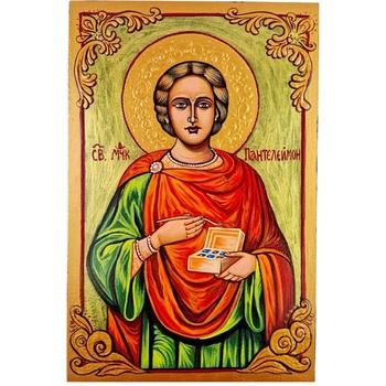 ГОЛЯМА РЪЧНО РИСУВАНА ИКОНА СВЕТИ ПАНТАЛЕЙМОН