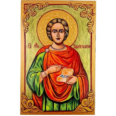 ГОЛЯМА РЪЧНО РИСУВАНА ИКОНА СВЕТИ ПАНТАЛЕЙМОН