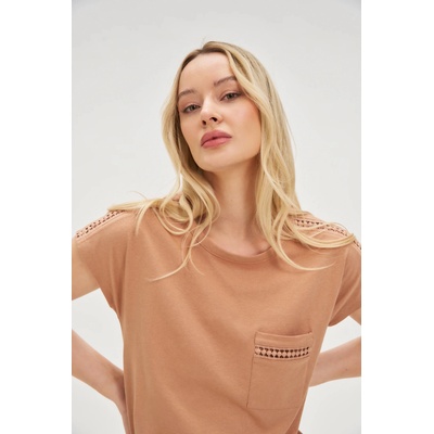 Moodo Дамска тениска с джоб Moodo - тъмнокафява Moodo | Kafyav | ЖЕНИ | XS