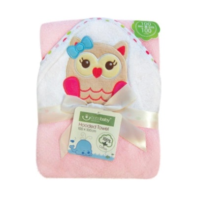 Botobaby Dětská osuška velká froté s kapucou 100x100 cm růžová sovička