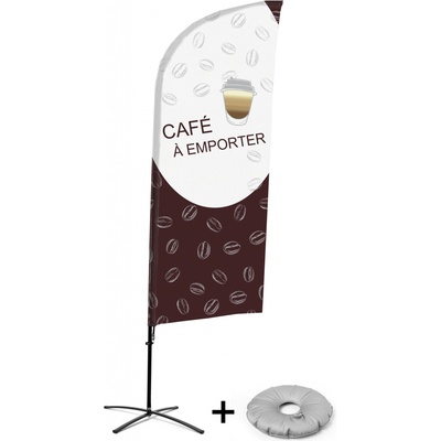 Jansen Display Kompletní sada reklamní vlajky ve tvaru křídla, Káva s sebou, francouzština Křížová Základna, 1273 x 3030 mm