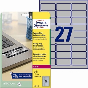 AVERY Heavy duty етикети сребристи 63, 5 x 29, 6 мм, 20 бр (L6011-20)