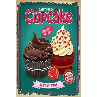 Ceduľa Cupcakes Bakery 30cm x 20cm Plechová tabuľa