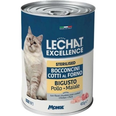 Monge Lechat Excellence Sterilised pečené kúsky v šťave s kuracím a bravčovým mäsom 400 g