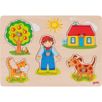 Goki Дървен пъзел с дръжки Goki - Животни, 5 части (57306)