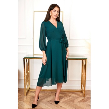 Dámské zavinovací šaty KASANDRA midi 3/4 rukáv zelené Zelená Smaragdová 0040008