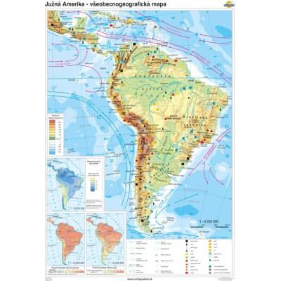 Cartographia Južná Amerika - všeobecnogeografická mapa (120x160 cm – 1:8200000), nástenná, fóliovaná, lištovaná