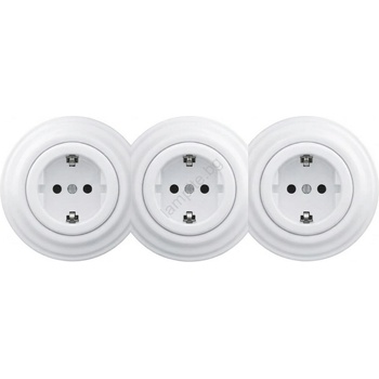 Image 1 of Reblig - Тройна ретро домашна контактна розетка с рамка SCHUKO 230V снежнобяла (RG0153B)