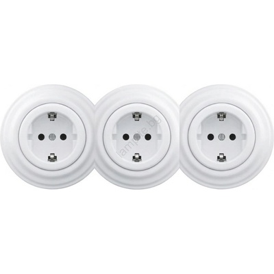 Reblig - Тройна ретро домашна контактна розетка с рамка SCHUKO 230V снежнобяла (RG0153B)